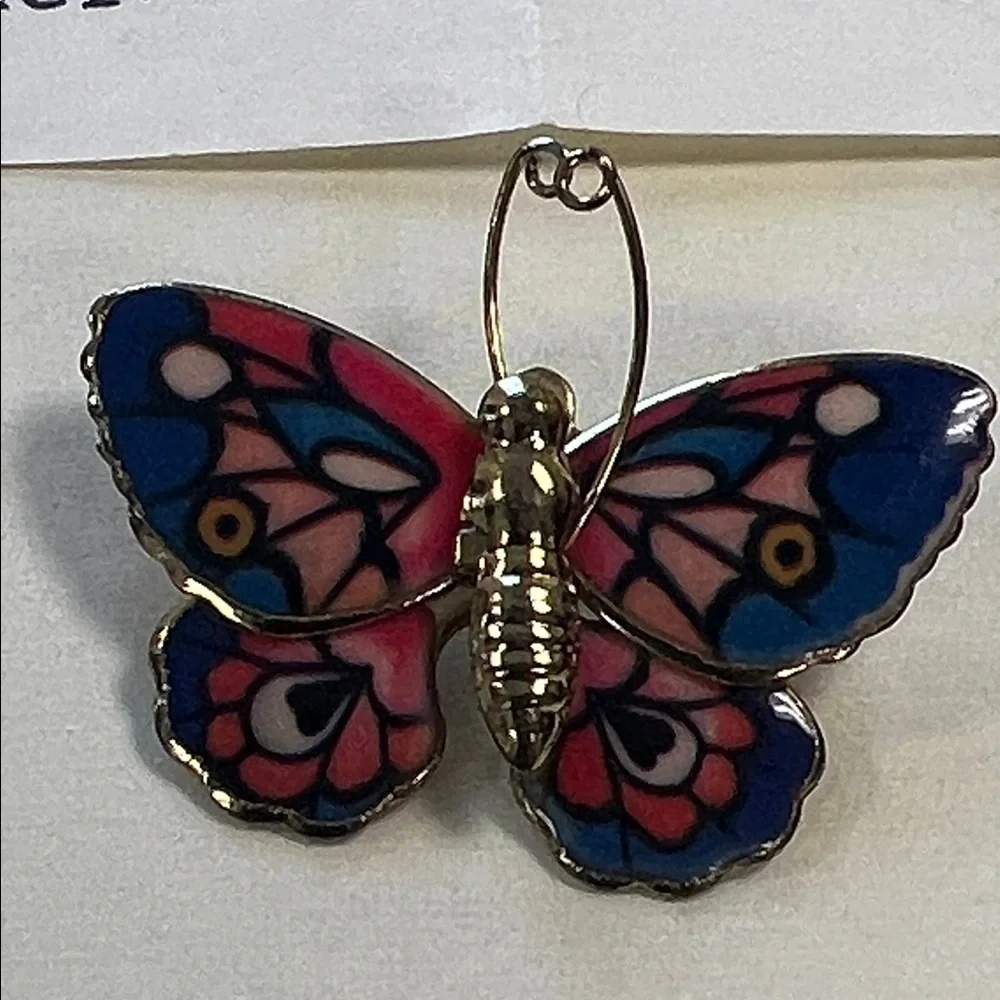 Cloisonné Butterfly Brooch - Red and Blue